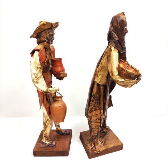 Vintage Mexican Folk Art Paper Mache Figures 14" Handmade Village People Set 2 - Picture 4 of 10
